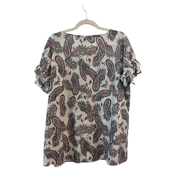 Lane Bryant Womens Ruffled Short Flutter Sleeve Top Plus Size 18 Paisley Graphic - Picture 3 of 6